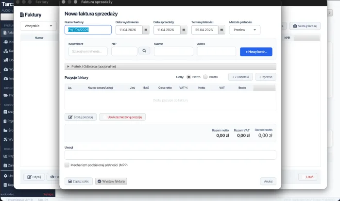 Formularz nowej faktury